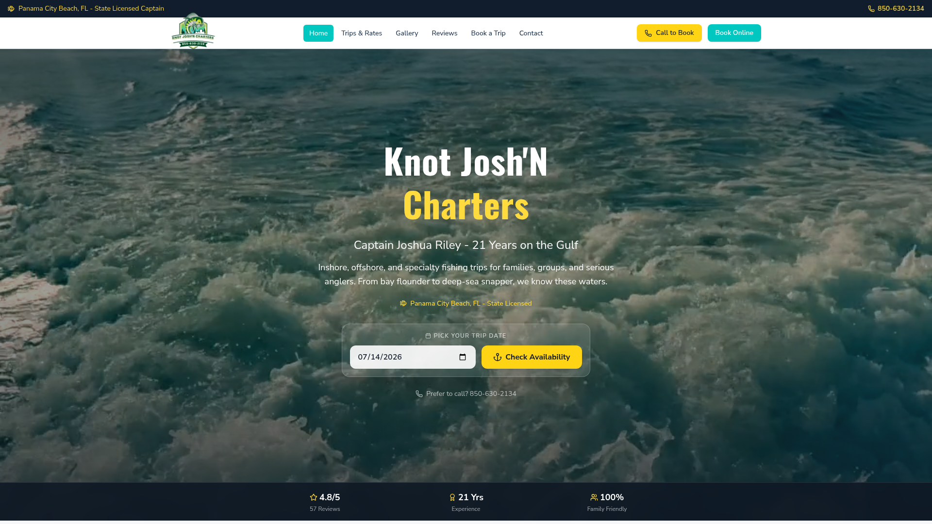 KnotJoshNCharters.com homepage screenshot